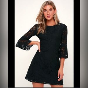 Lulus Favorite Flair Black Lace Flounce Sleeve Dress Sz L